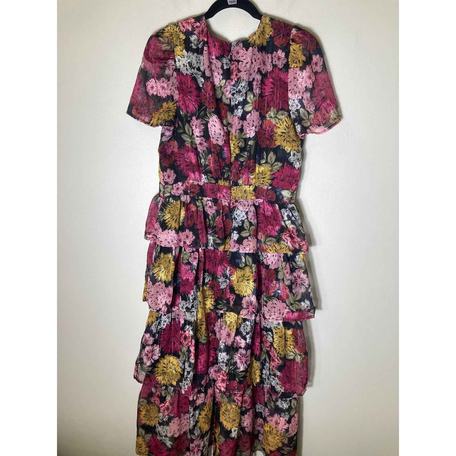 Adelyn Rae Multicolor Short Sleeve Ruffled Maxi Dress Sz L