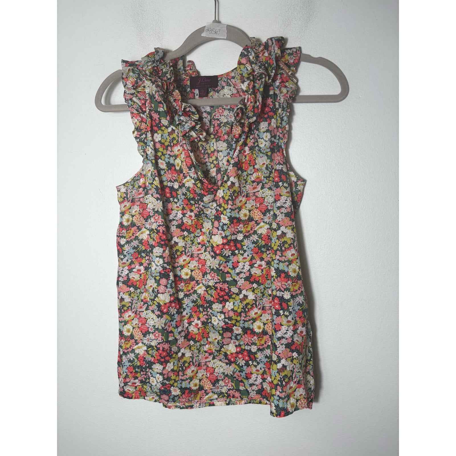 J. Crew Floral Sleeveless Ruffle V-Neck Tank size 0
