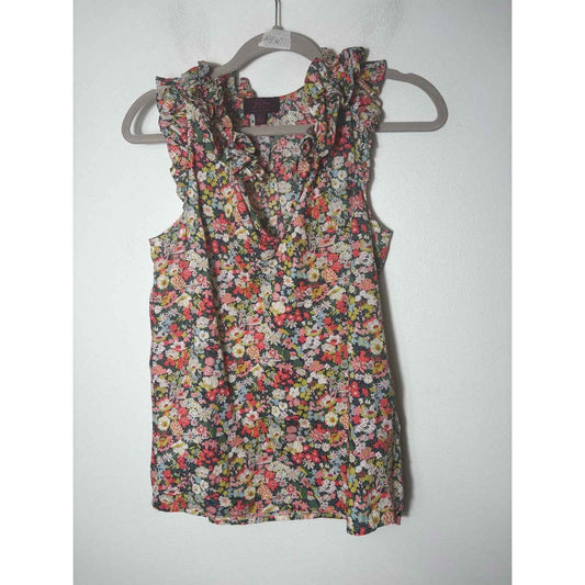 J. Crew Floral Sleeveless Ruffle V-Neck Tank size 0