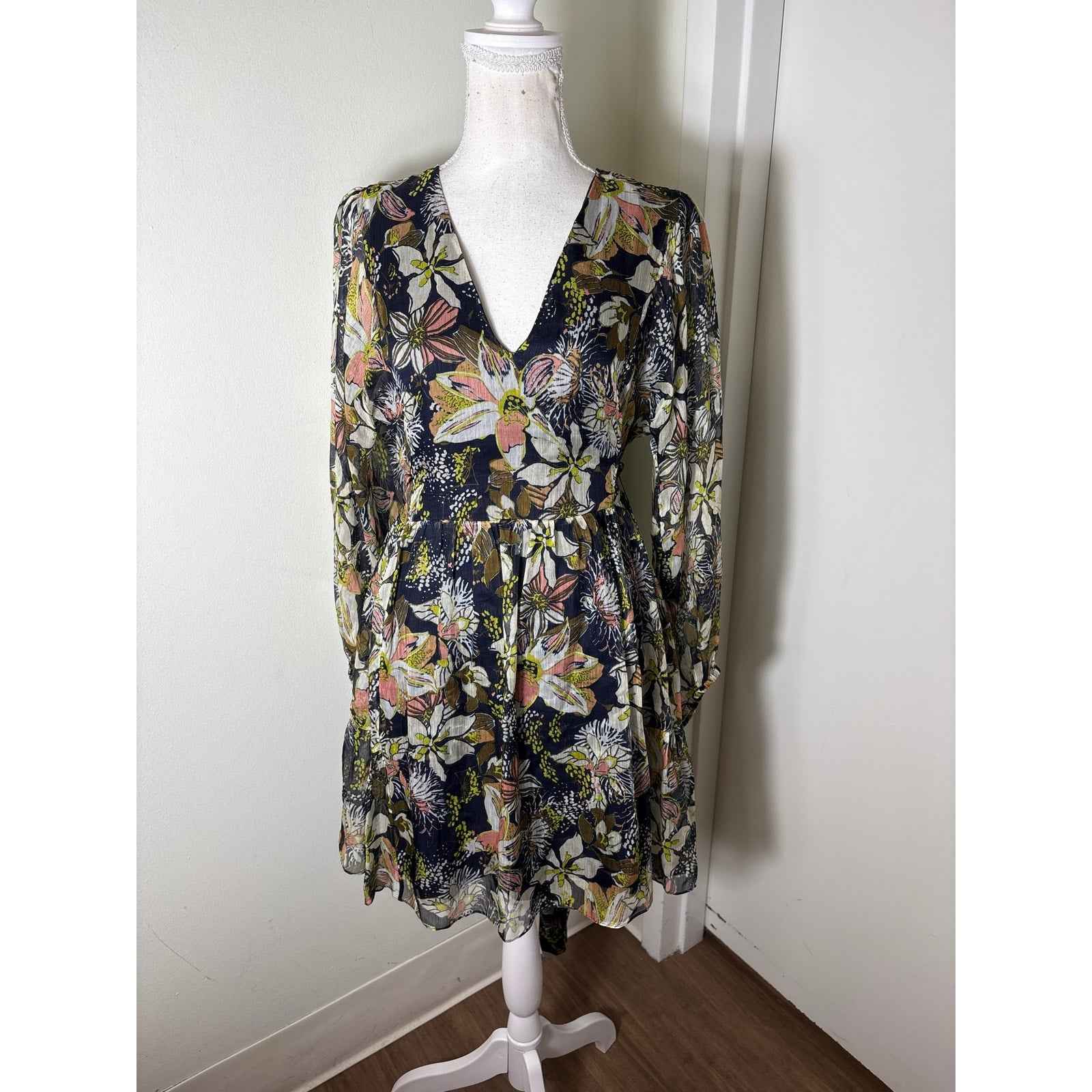 NWT Tanya Taylor Vivaria Black Floral Dress Sz S
