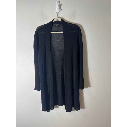 Eileen Fisher Black Long Loose Knit Open Cardigan Sz XS