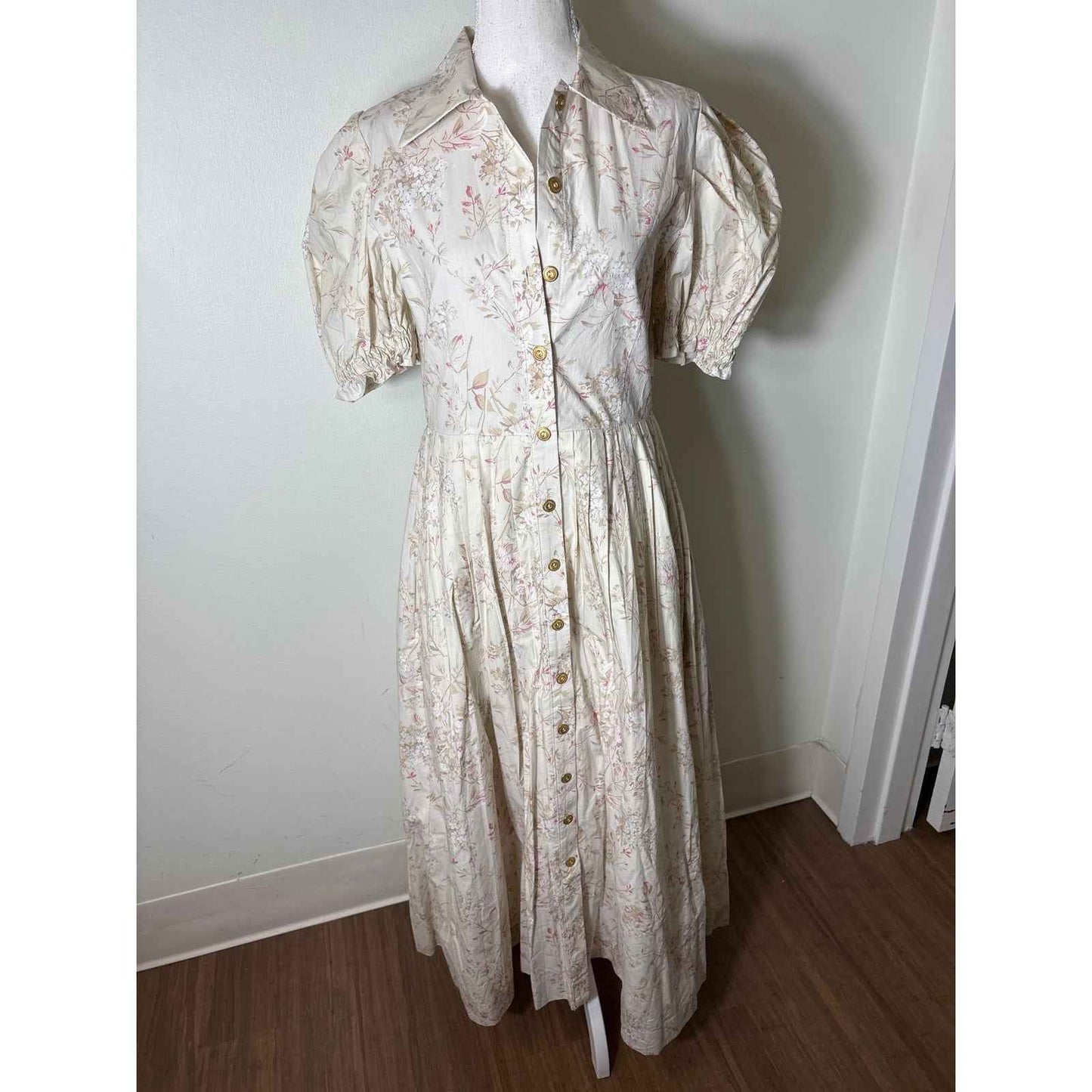 NWT Buru Laura Floral Puff Sleeve Shirt Dress Sz S