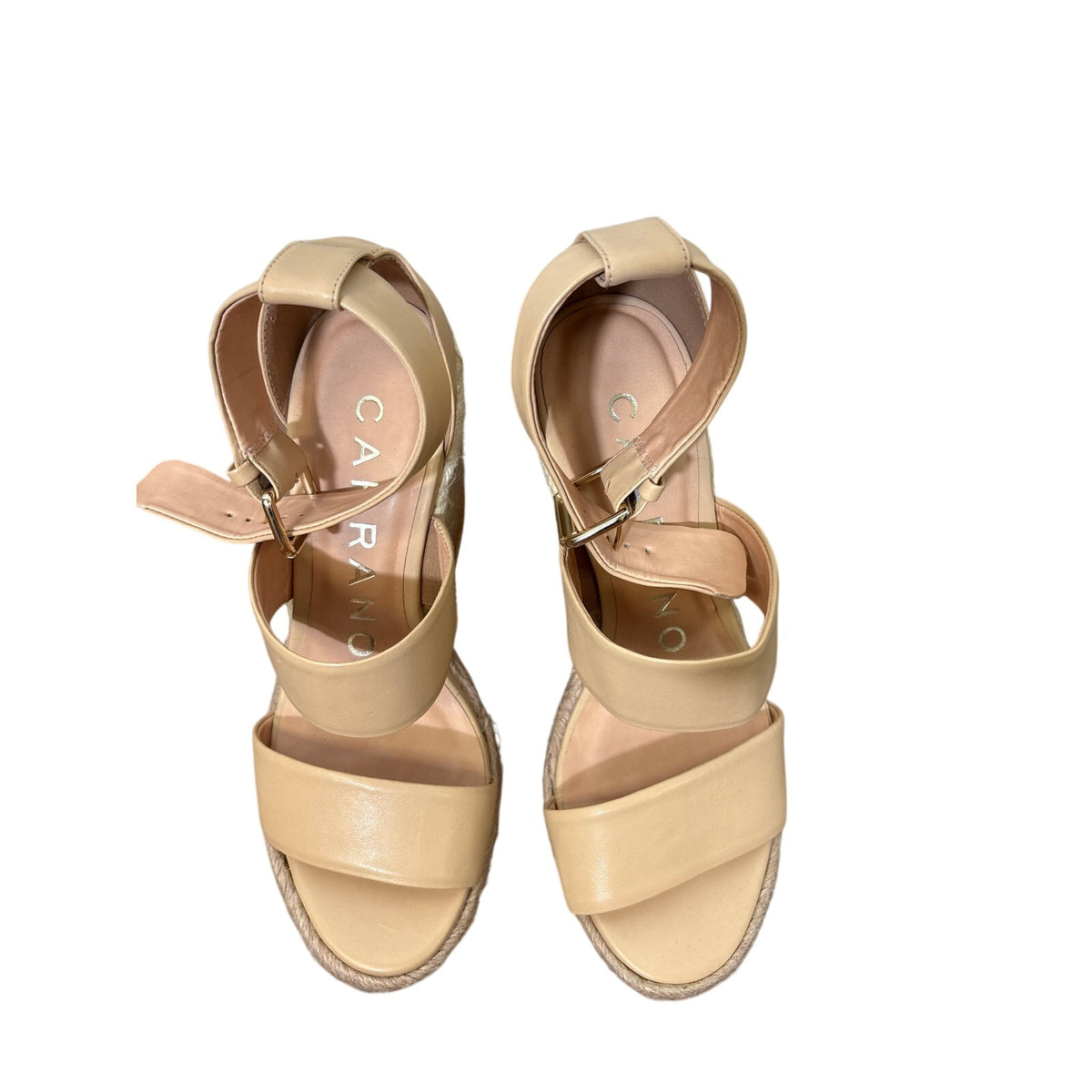 Carrano Raffia Stacked Two Strap Wedges Sz 8