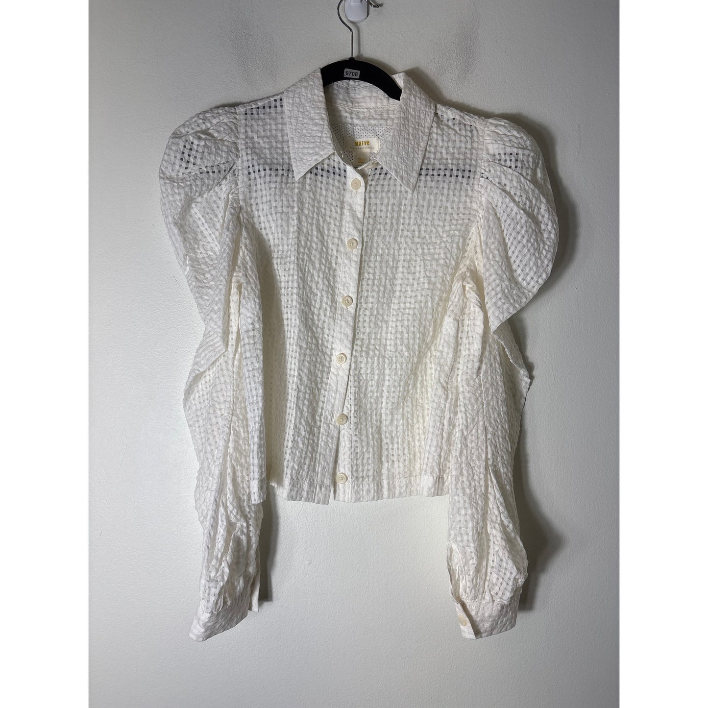 Maeve White Sheer Lattice Long Sleeve Button Up Shirt Sz S