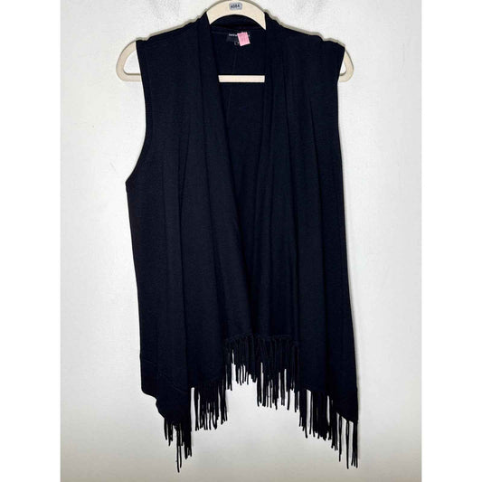 Central Park West Black Knit Sleeveless Fringe Cardigan Sz S
