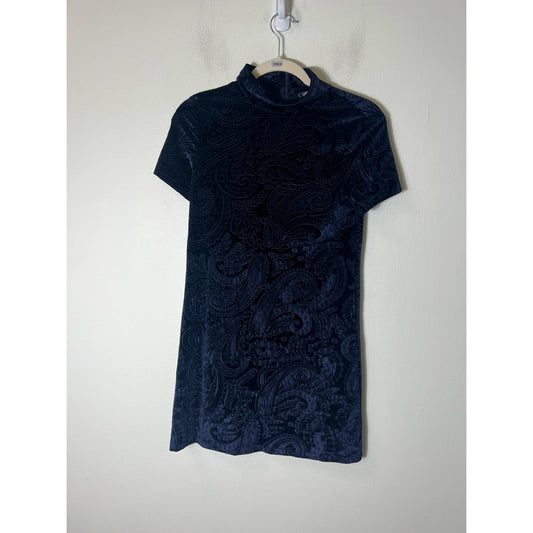 NWT Aqua Navy Crushed Velvet Paisley Mini Dress Sz xs