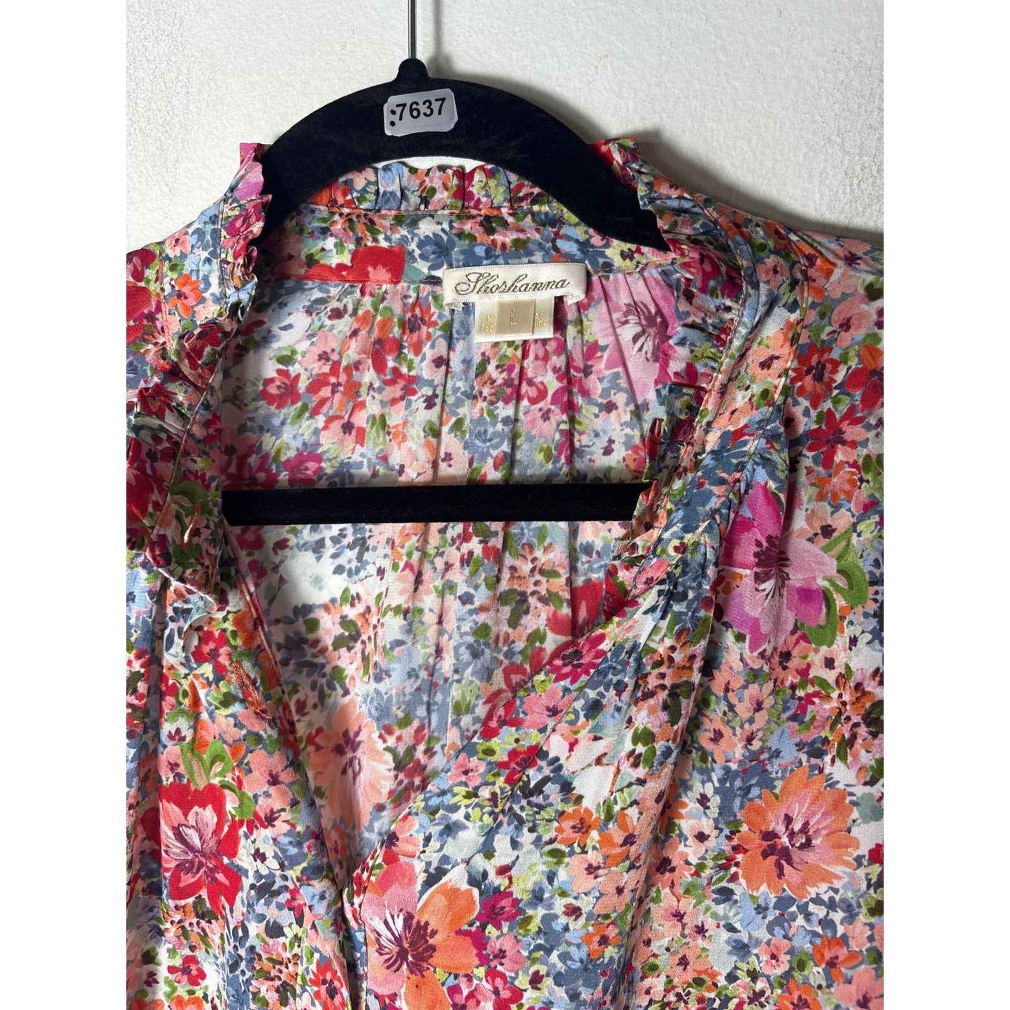 Shoshanna Pink Floral Long Puff Sleeve Button Up Top Sz L