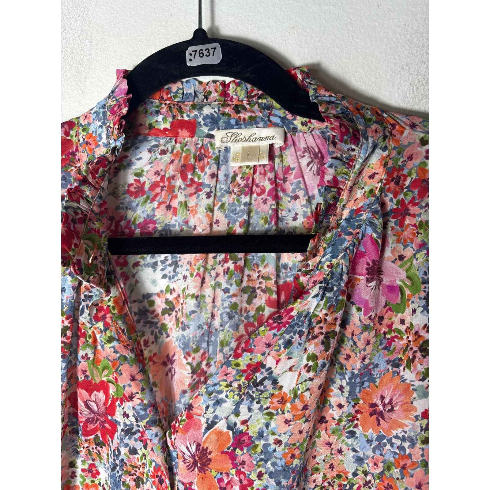 Shoshanna Pink Floral Long Puff Sleeve Button Up Top Sz L