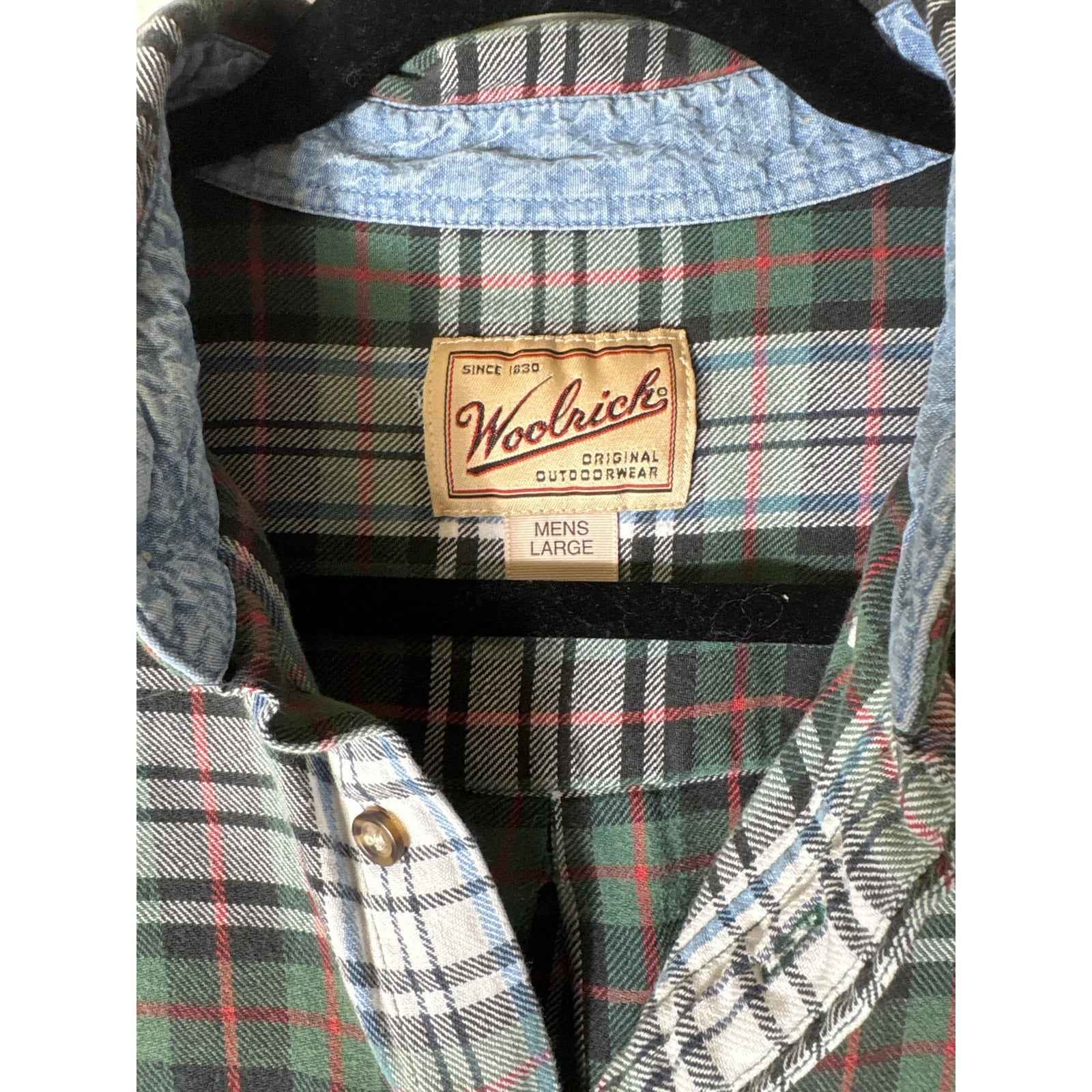 Mens Woolrich Green Plaid Long Sleeve Button Down Shirt Sz L