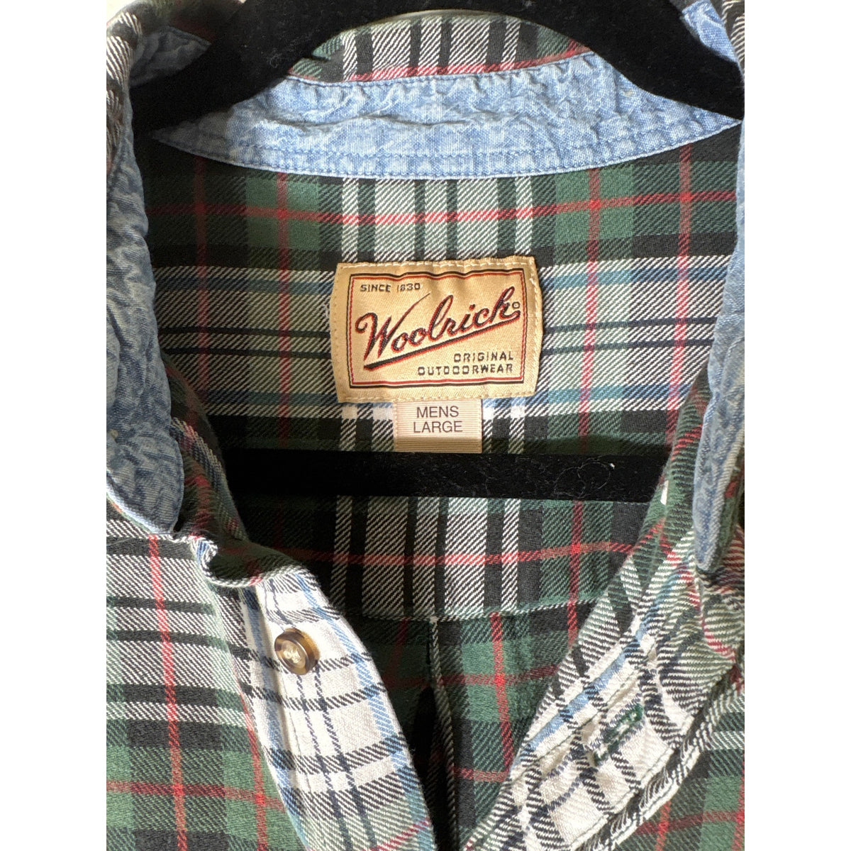 Mens Woolrich Green Plaid Long Sleeve Button Down Shirt Sz L
