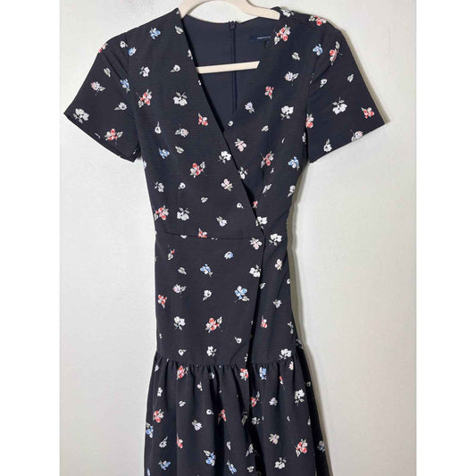 French Connection Black Floral Wrap Mini Dress Sz 0