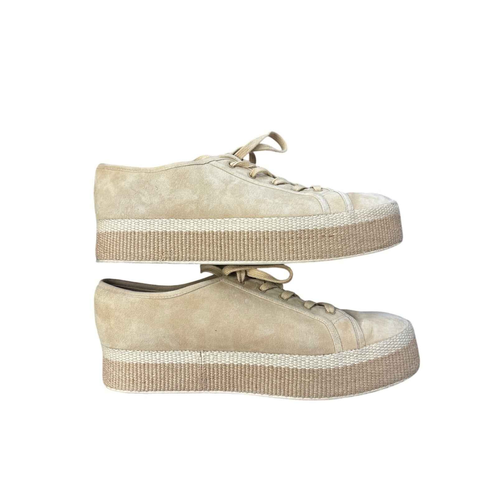 Vince Beige Suede Platform Lace Up Fashion Sneaker Sz 9.5