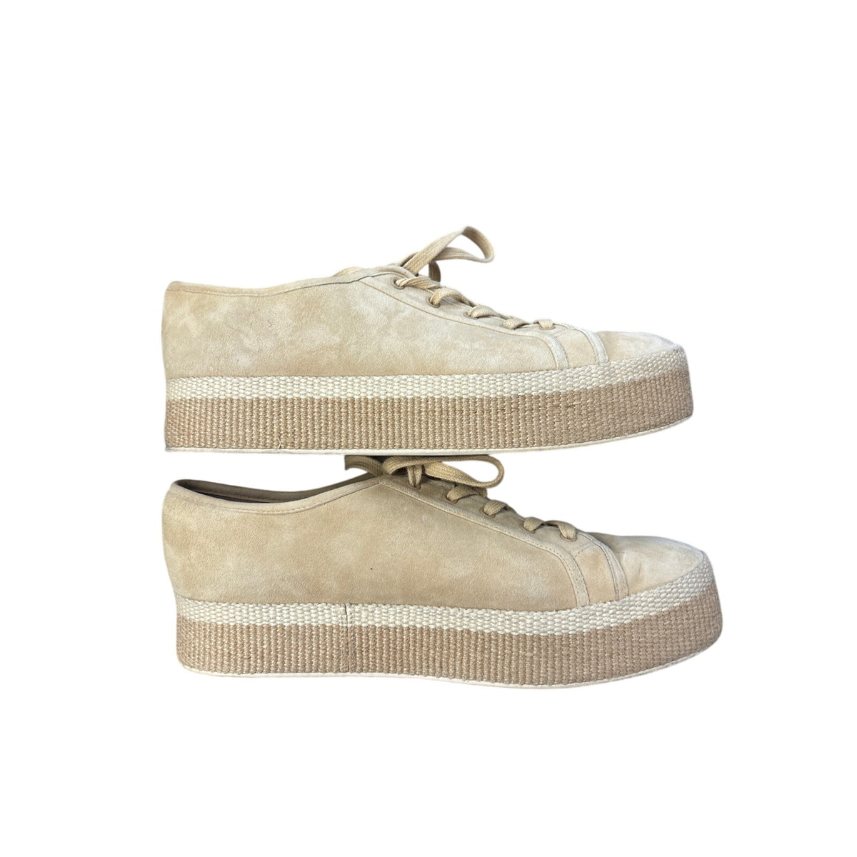 Vince Beige Suede Platform Lace Up Fashion Sneaker Sz 9.5