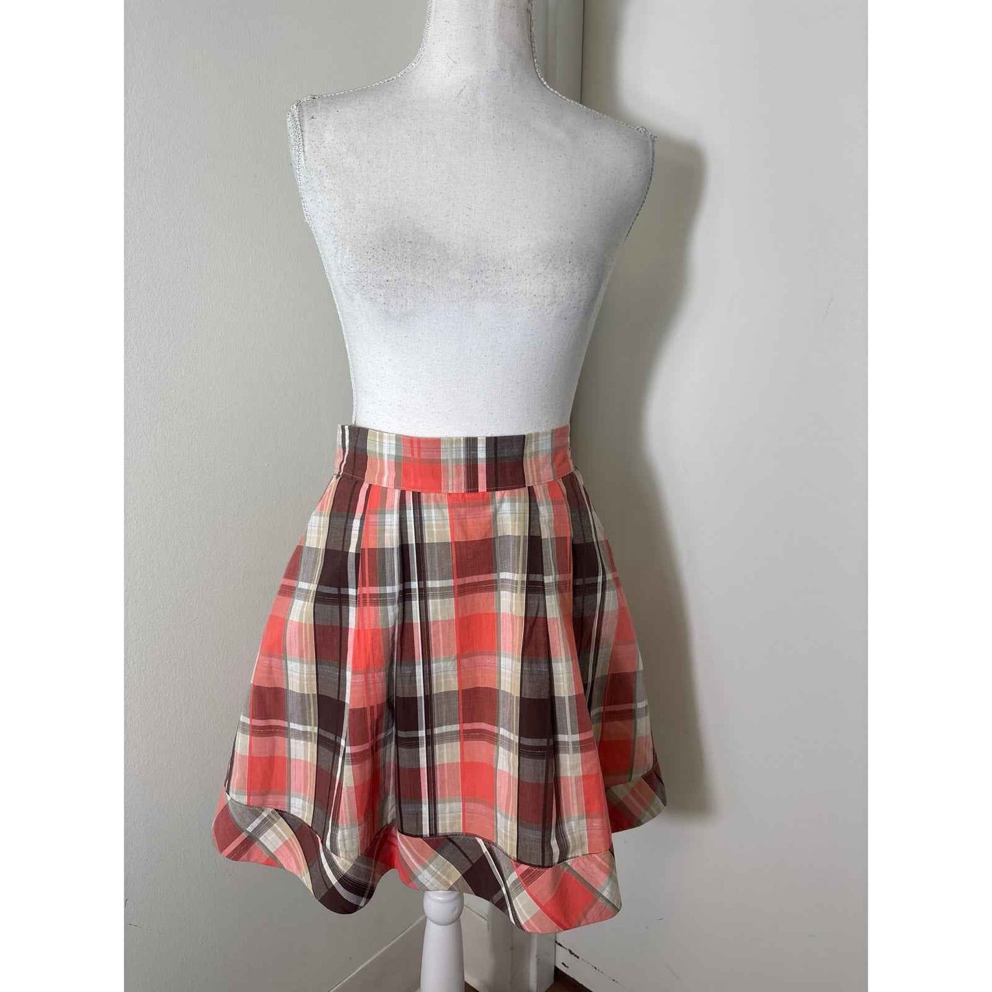 Buru Brown and Peach Tones Plaid Skirt Set Sz S