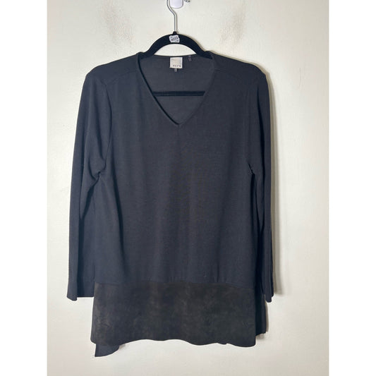 Ecru Black Long Sleeve Top with Suede Leather Band Sz L
