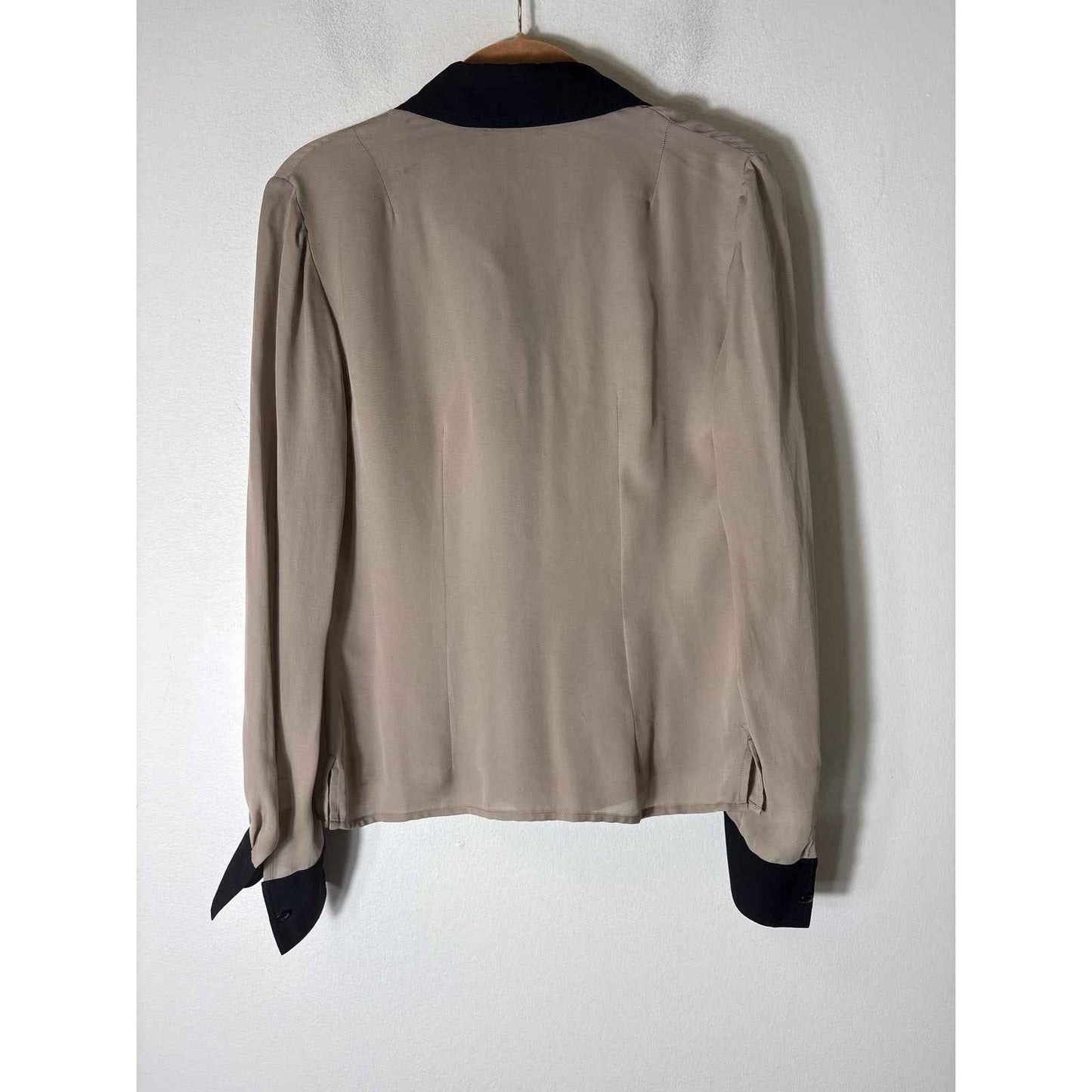 Carlisle Taupe&Black Silk Long Sleeve Blouse Sz 2