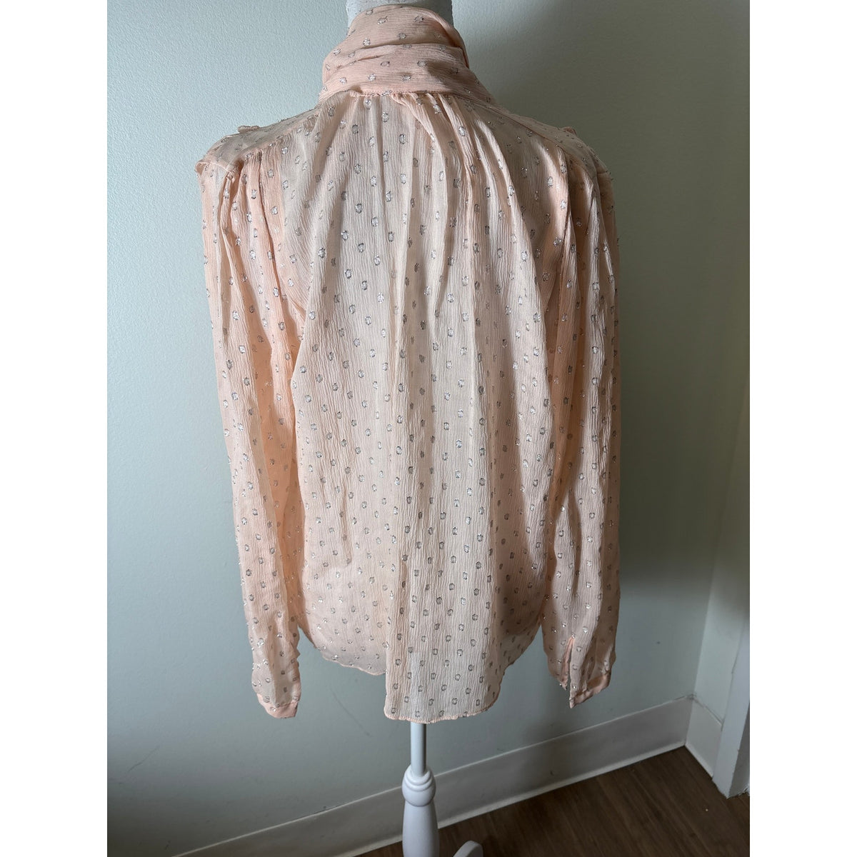 Rebecca Taylor Pink With Metallic Silver Dot Sheer Top Sz 8