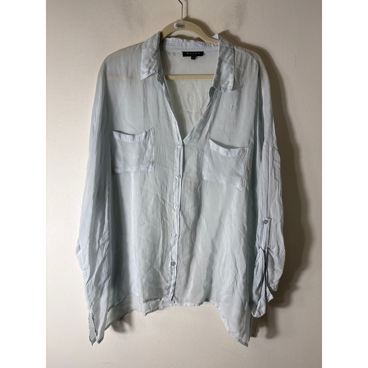 Maven Light Blue Sheer Double Pocket Button Up Shirt Sz L