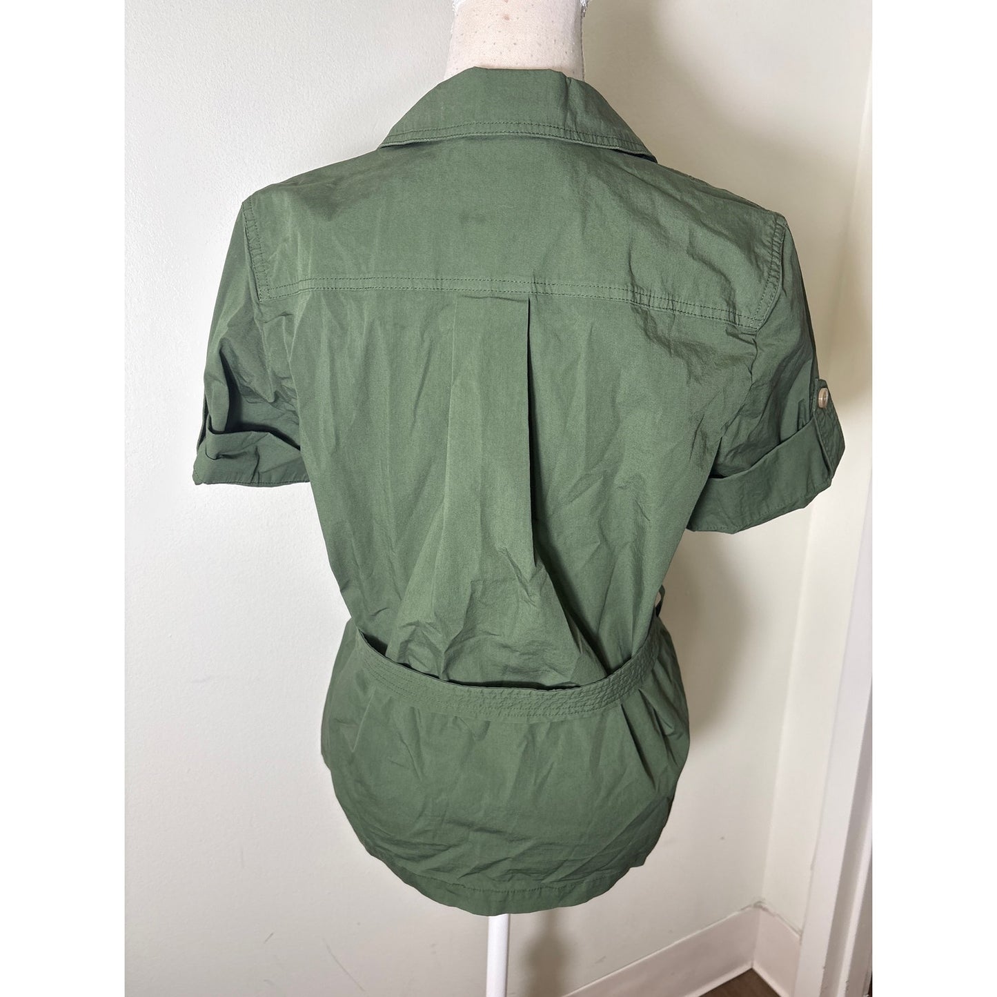 NWT Ann Mashburn Green Tess Short Sleeved Safari Shirt Sz M