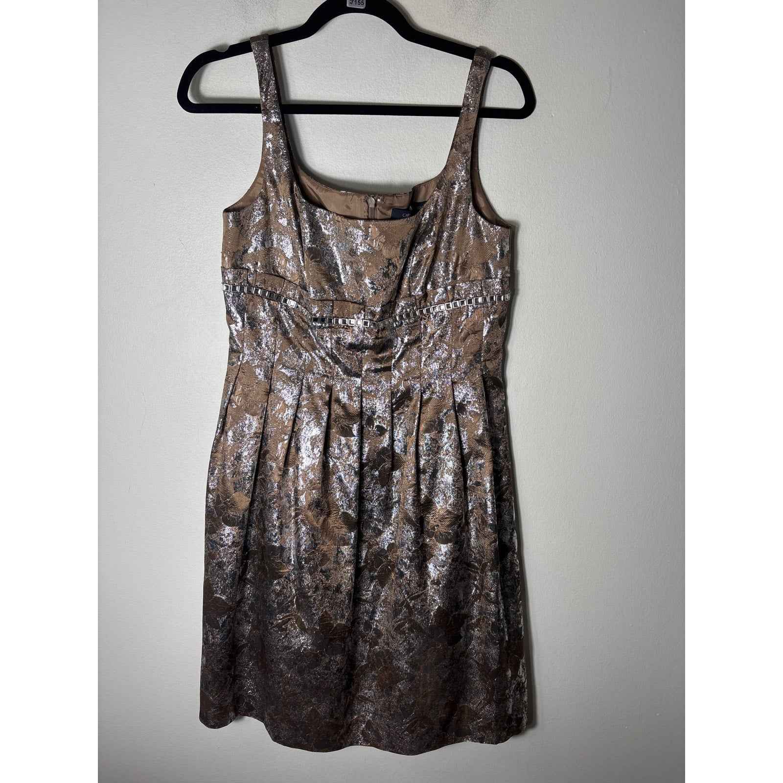Carmen Mark Valvo Metallic Silver and Copper Sleeveless Knee Length Dress Sz 6