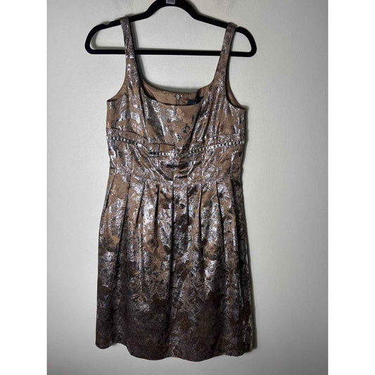 Carmen Mark Valvo Metallic Silver and Copper Sleeveless Knee Length Dress Sz 6