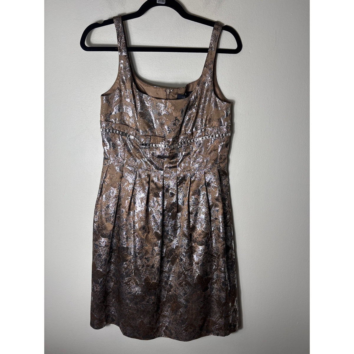 Carmen Mark Valvo Metallic Silver and Copper Sleeveless Knee Length Dress Sz 6