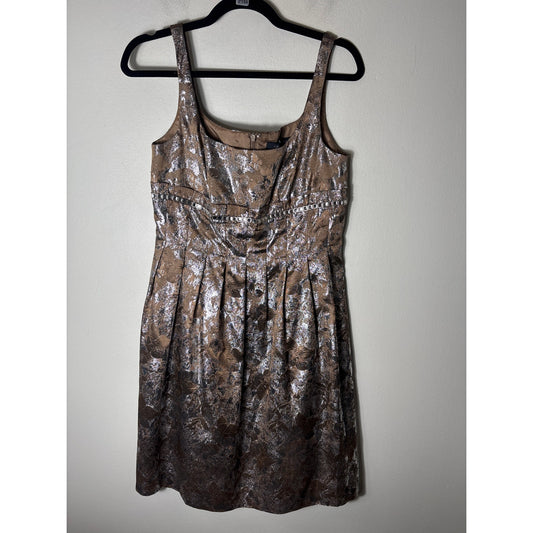 Carmen Mark Valvo Metallic Silver and Copper Sleeveless Knee Length Dress Sz 6