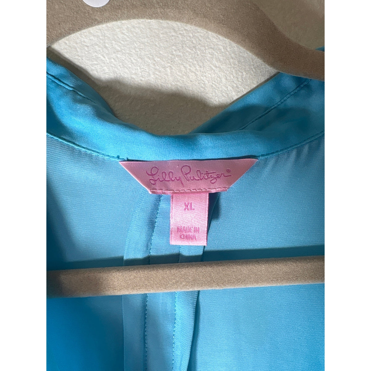 Lilly Pullitzer Teal  Gold Button Blouse Sz XL