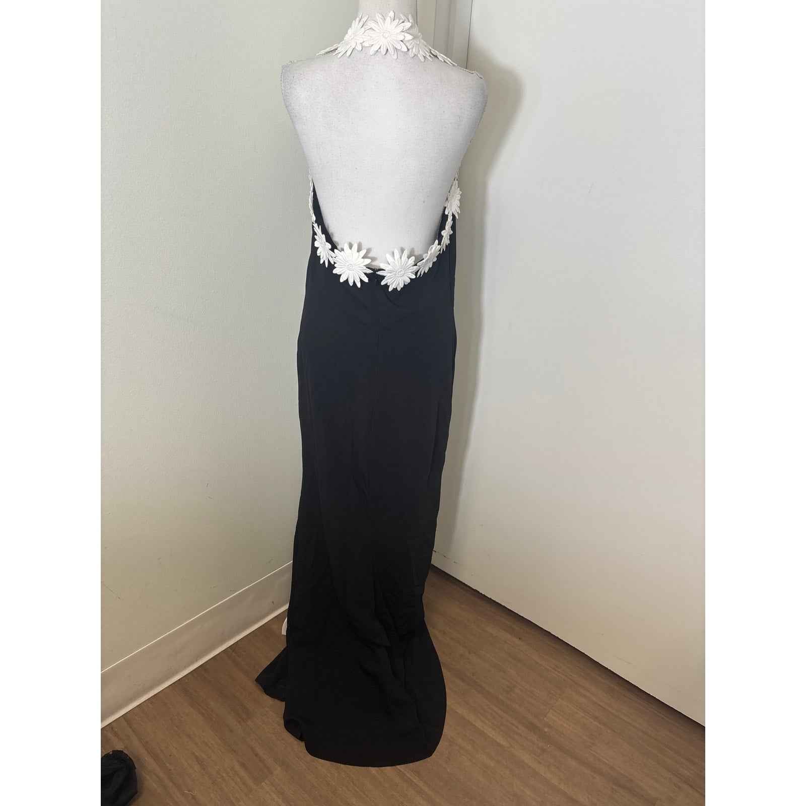 NK32 Naeem Khan Black One Shoulder Floral Strap Floor Length Dress sz 12