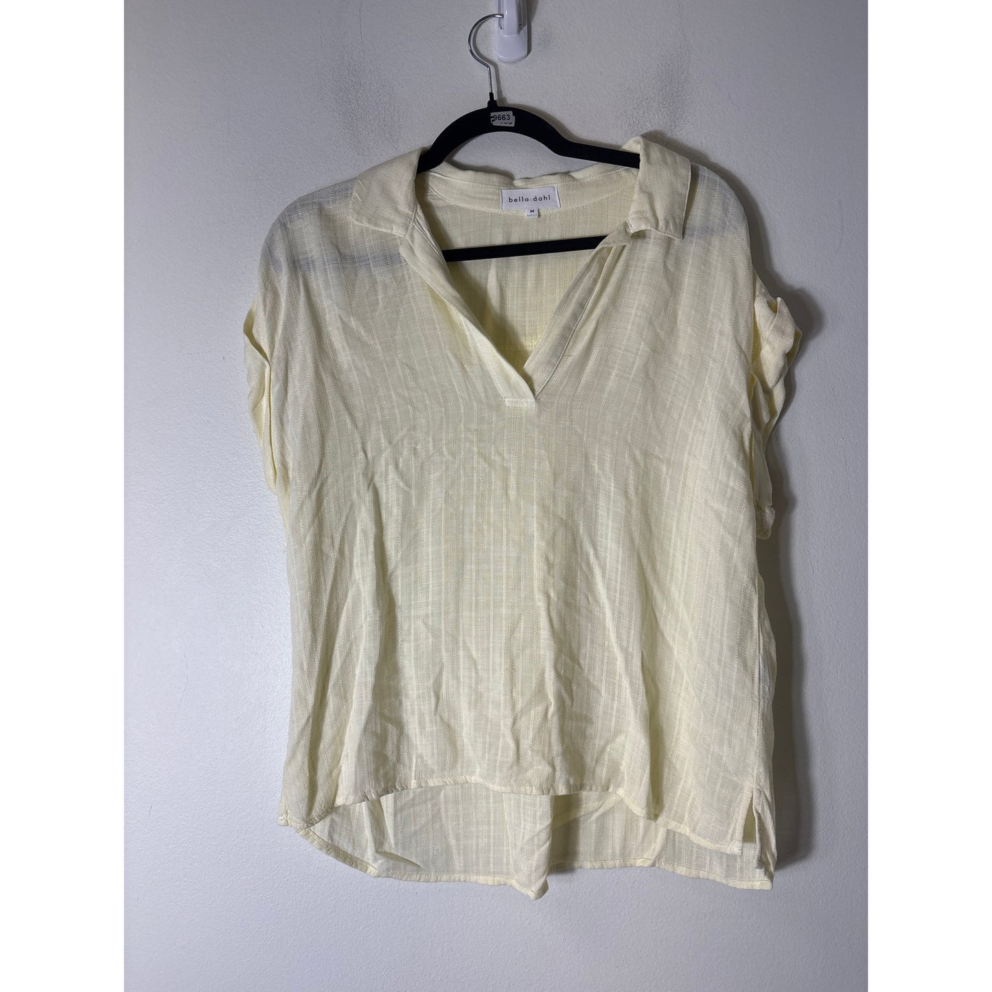 Bella Dahl Yellow V Neck Cuffed Sleeve Top Sz M