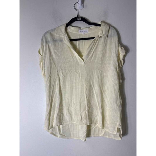 Bella Dahl Yellow V Neck Cuffed Sleeve Top Sz M