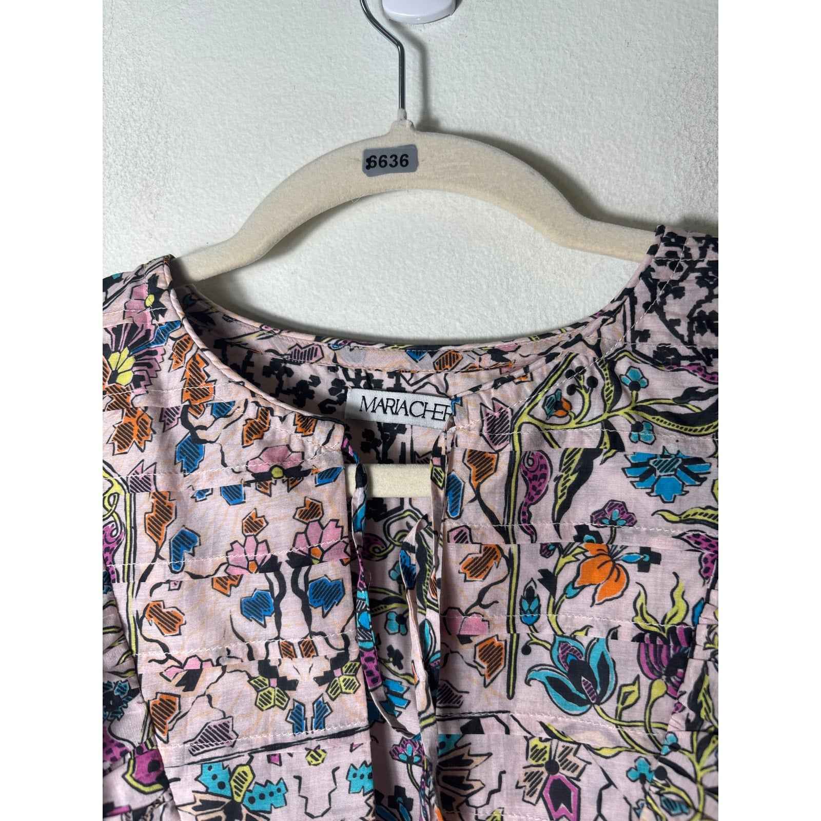 Mariacher Light Pink Print Flutter Sleeve Ruffle V-Neck Sz S