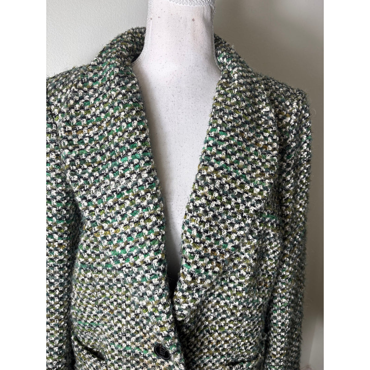 Lafayette 148 Green Tweed Long Sleeve ONe Button Blazer and Skirt Set Sz 14