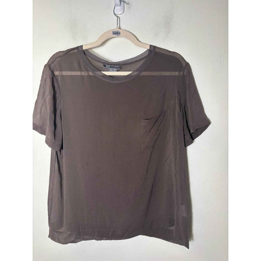 Vince Brown Short Sleeve Sheere Silk Shirt Sz M