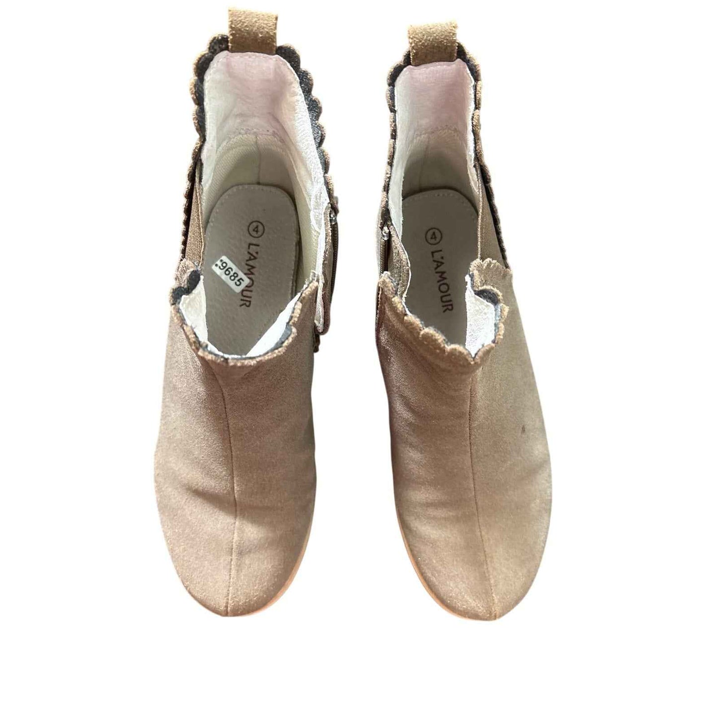 Girls L'Amour Brown Leather Scalloped Booties Sz 4