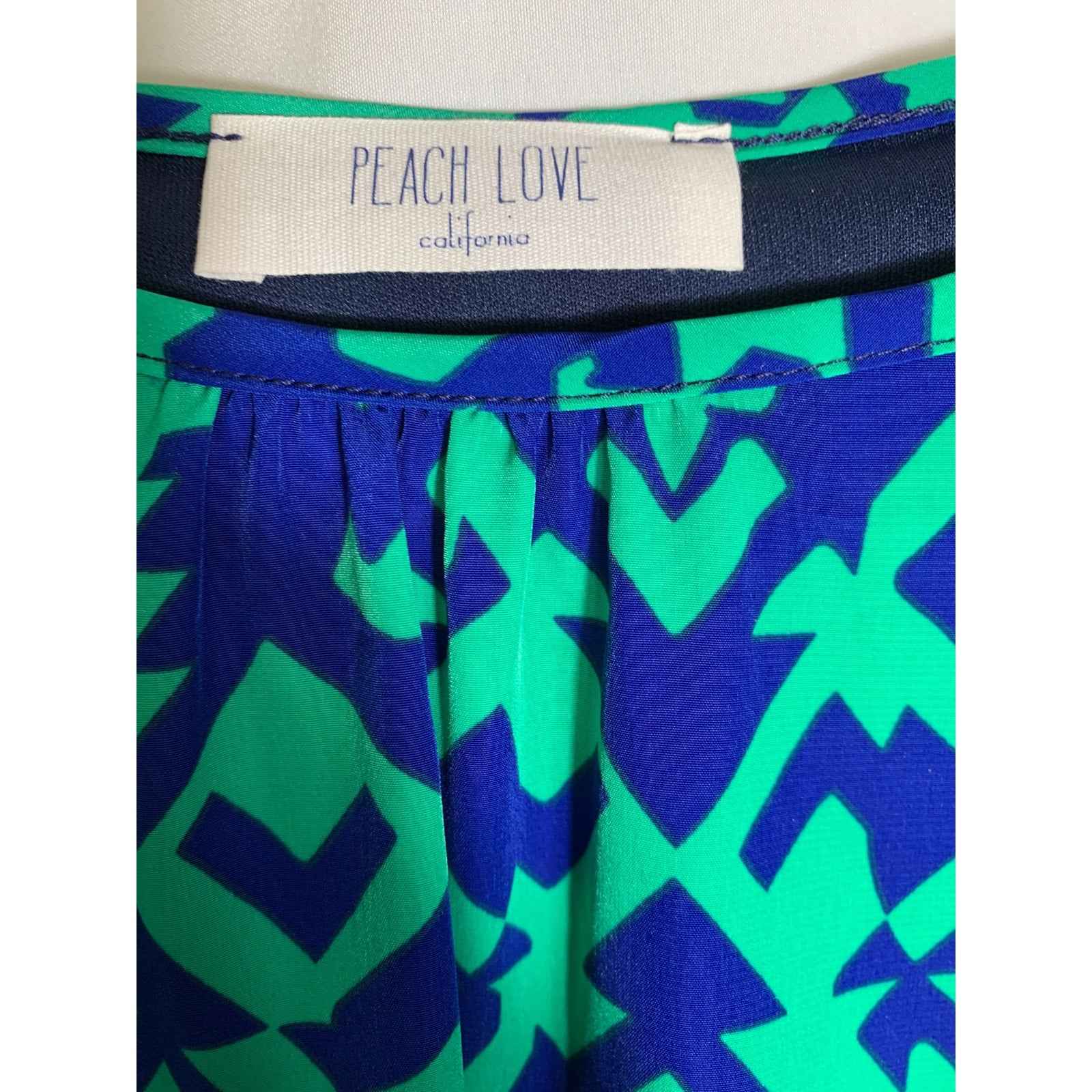 Peach Love California Blue Green 3/4 Sleeve Belted Shift Dress Sz S