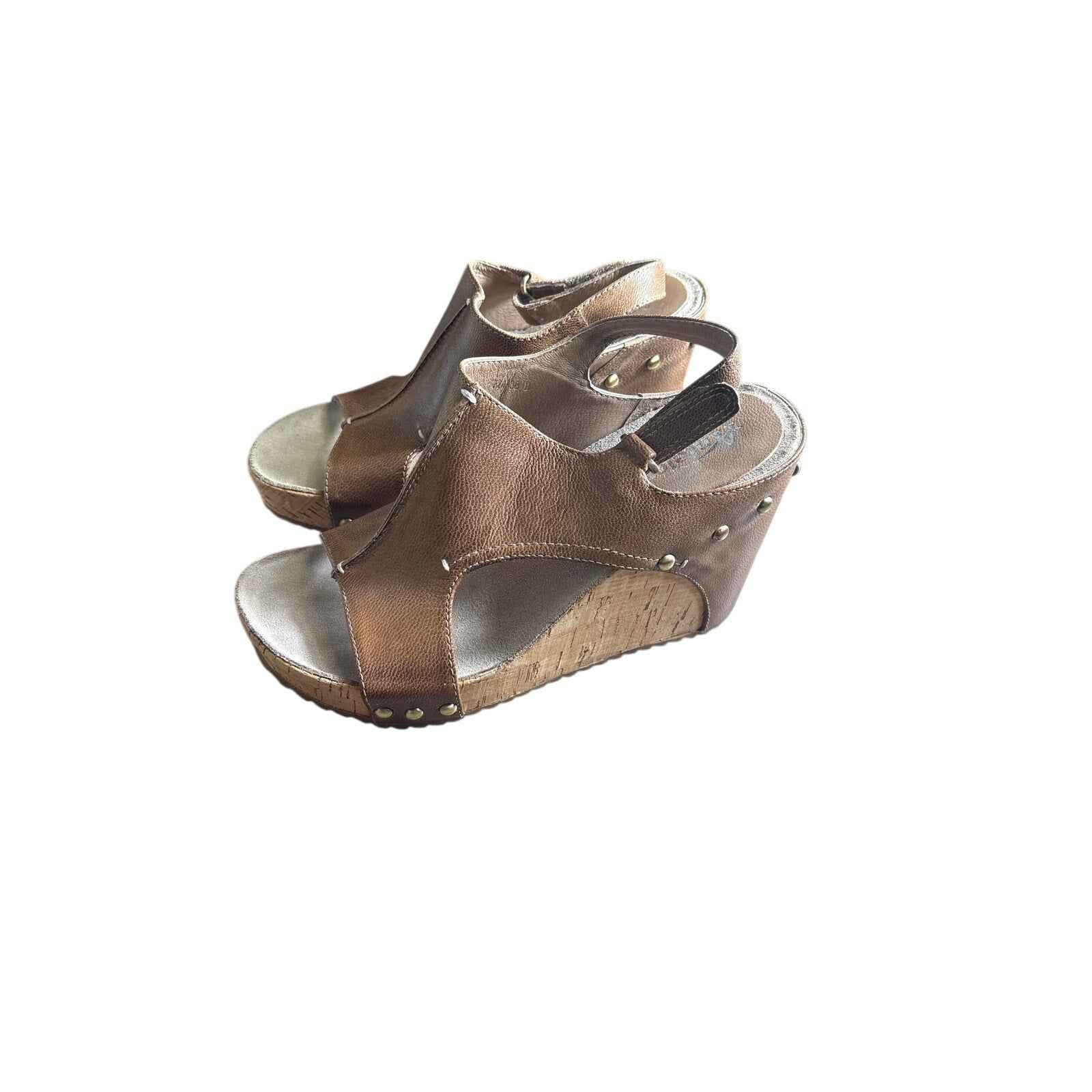 Antelope Medium Brown Leather Cork Wedges Sz 38 (7.5)