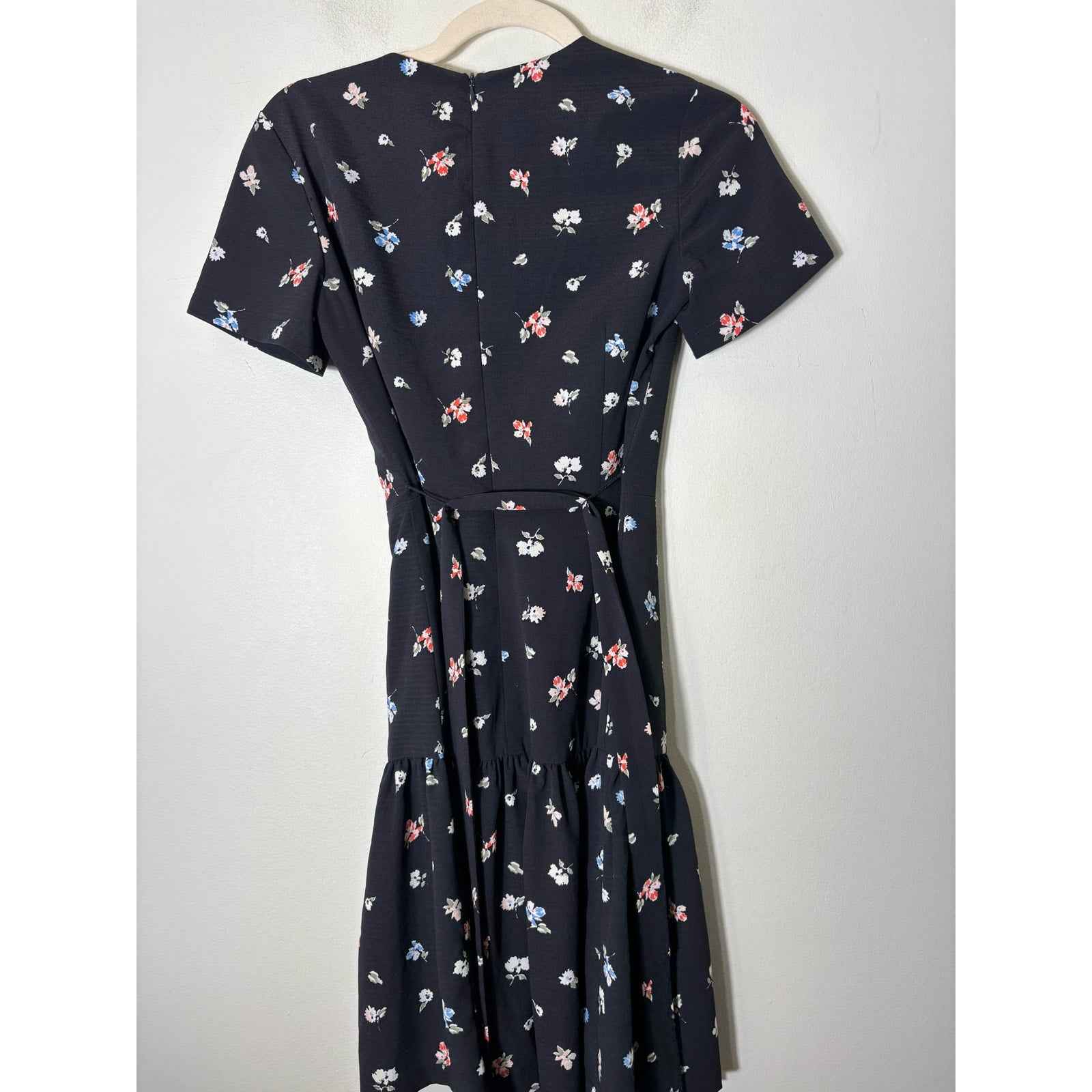 French Connection Black Floral Wrap Mini Dress Sz 0