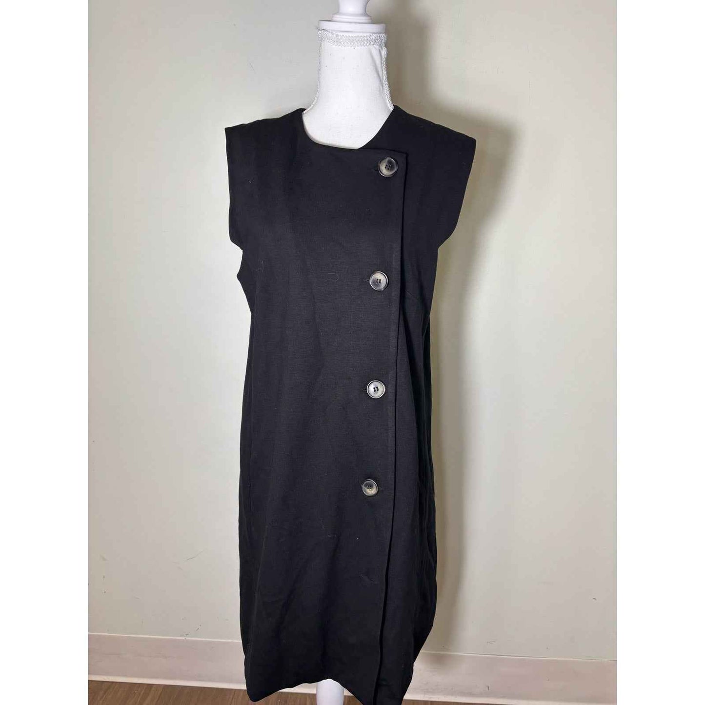 Peal by Lela Rose Black Neck Tie Sleeveless Dress Sz L
