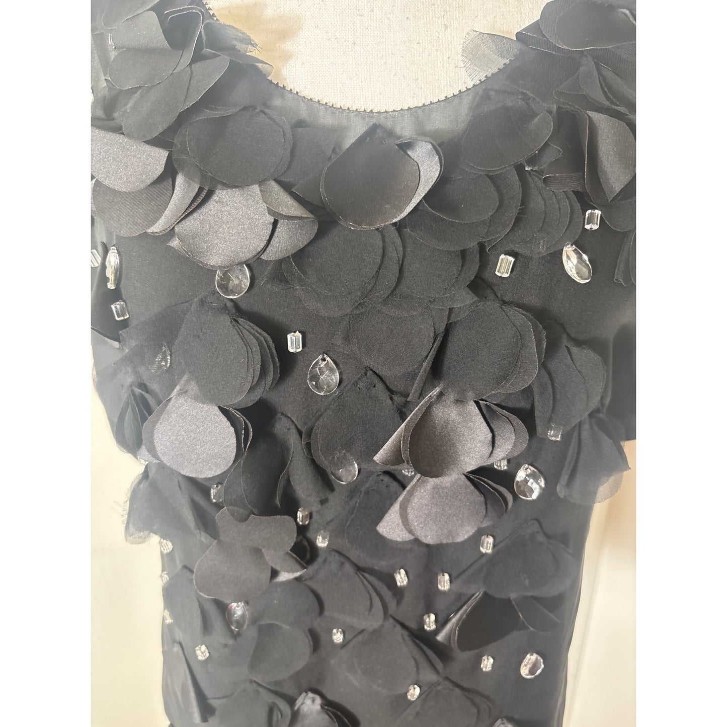 Rebecca Taylor Black Sheer Fish Scale and Diamonds Short Sleeve Shirt Sz 4