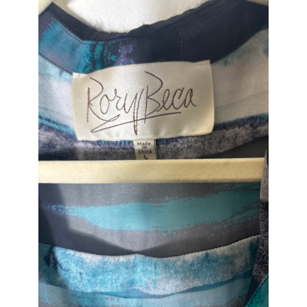 Rory Beca Teal and Black Brush Stroke Sher Blouse Sz L