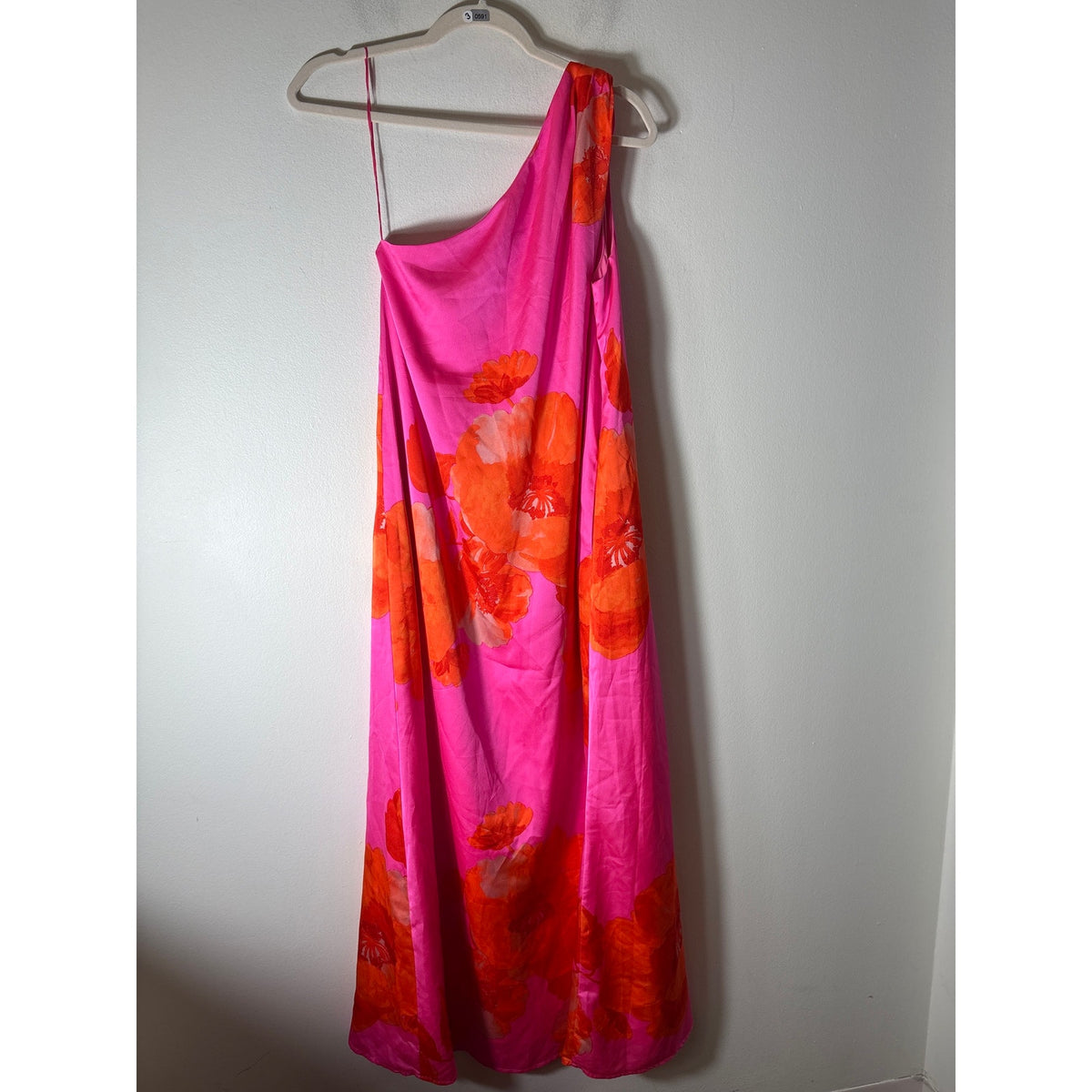 Pants Store Hot Pink Floral One Shoulder Maxi Dress Sz M