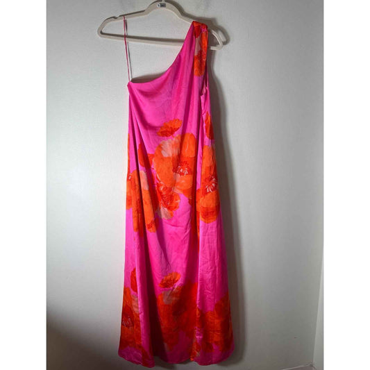 Pants Store Hot Pink Floral One Shoulder Maxi Dress Sz M