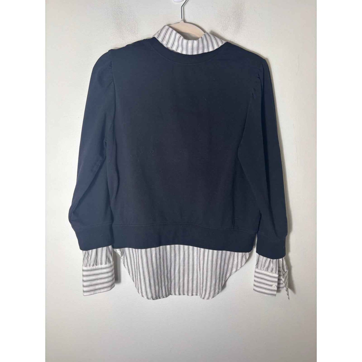 Sundays Black Long Sleeve Cotton Blend Layered Sweater Sz S