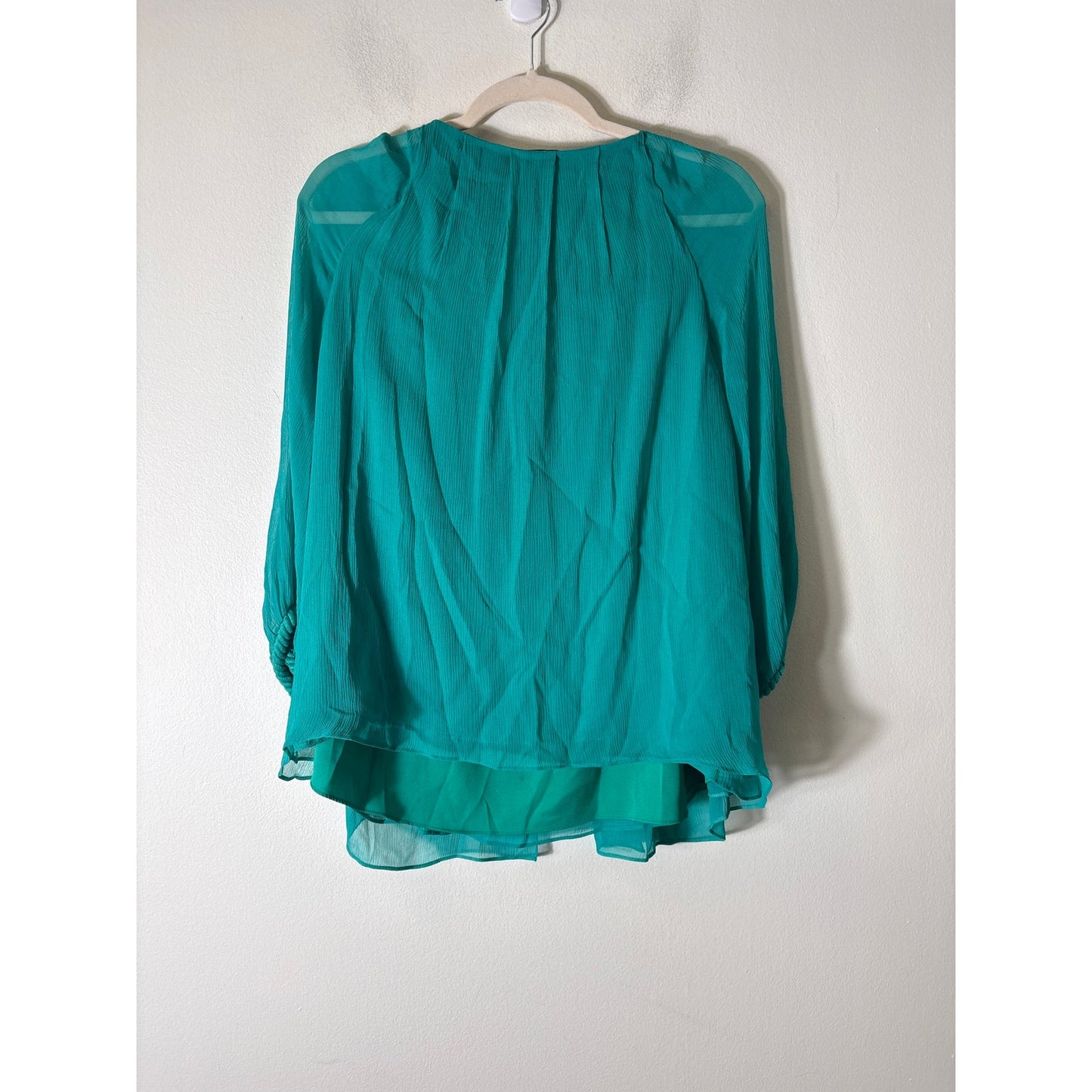 Diane Von Furstenberg Teal Green Long Sleeve Layered Silk Shirt Sz 10