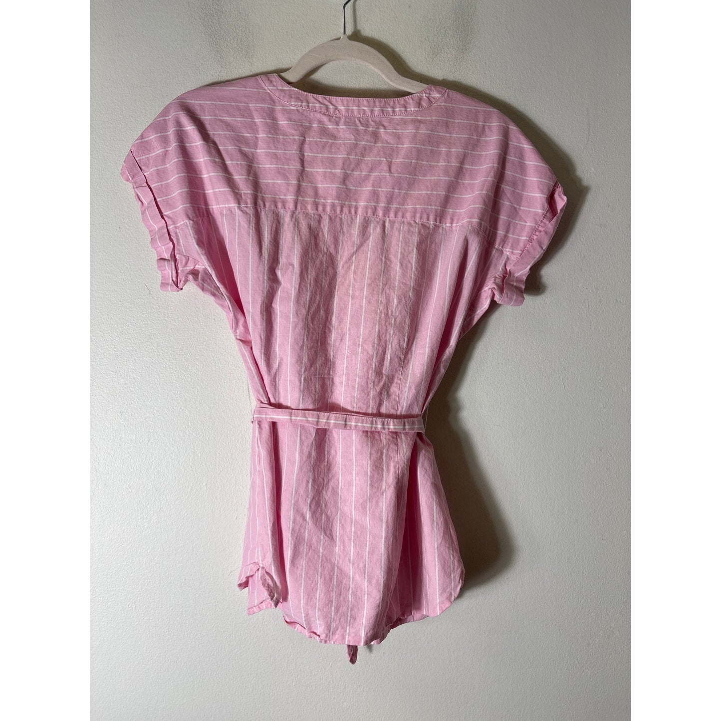 Talbots Pink Stripe Cap Sleeve Cotton Button Up Shirt Sz S