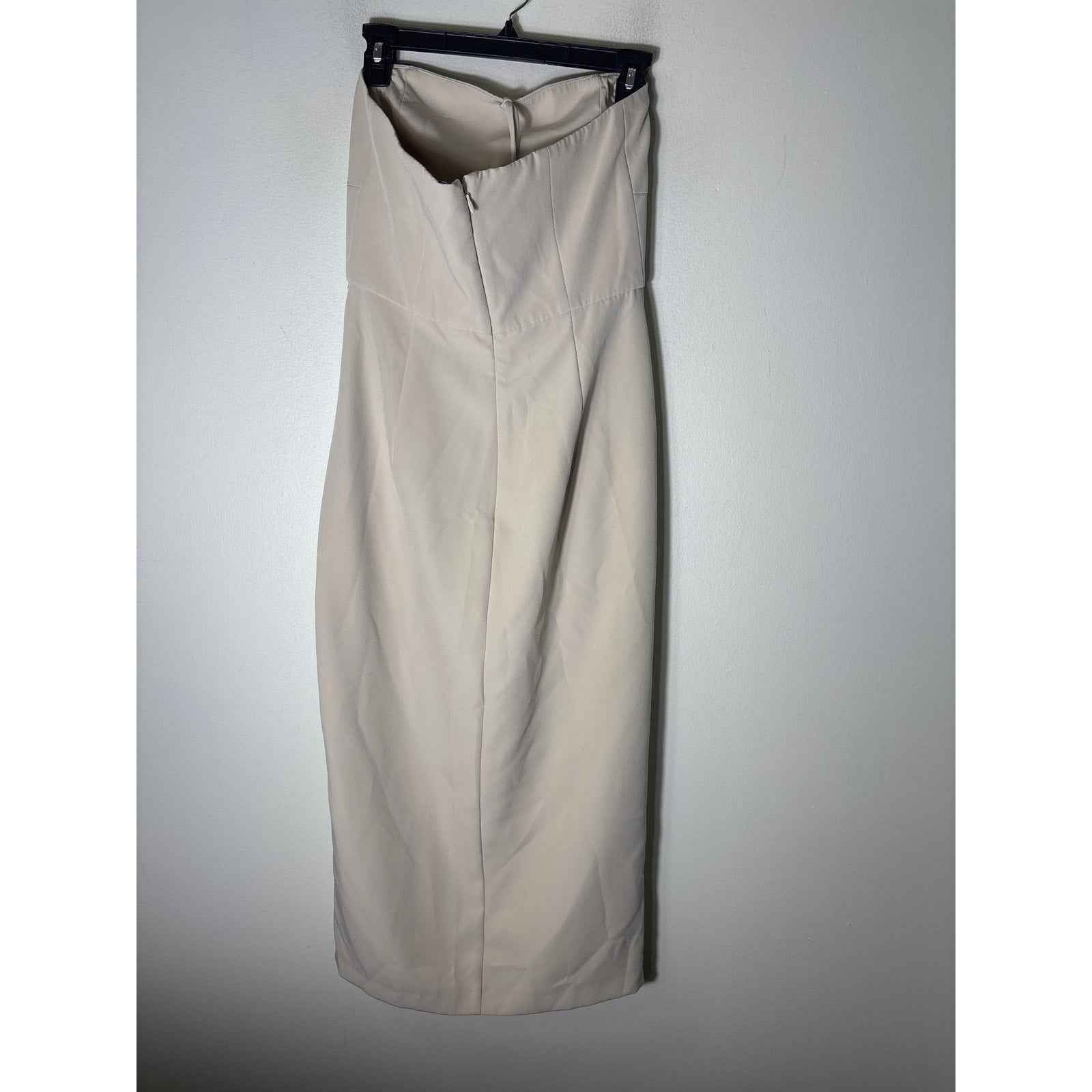 French Connection Light Beige Strapless Ruched Midi Dress Sz 6
