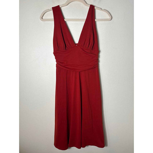 Susana Monaco Dark Orange Red Deep V Midi Dress Sz S