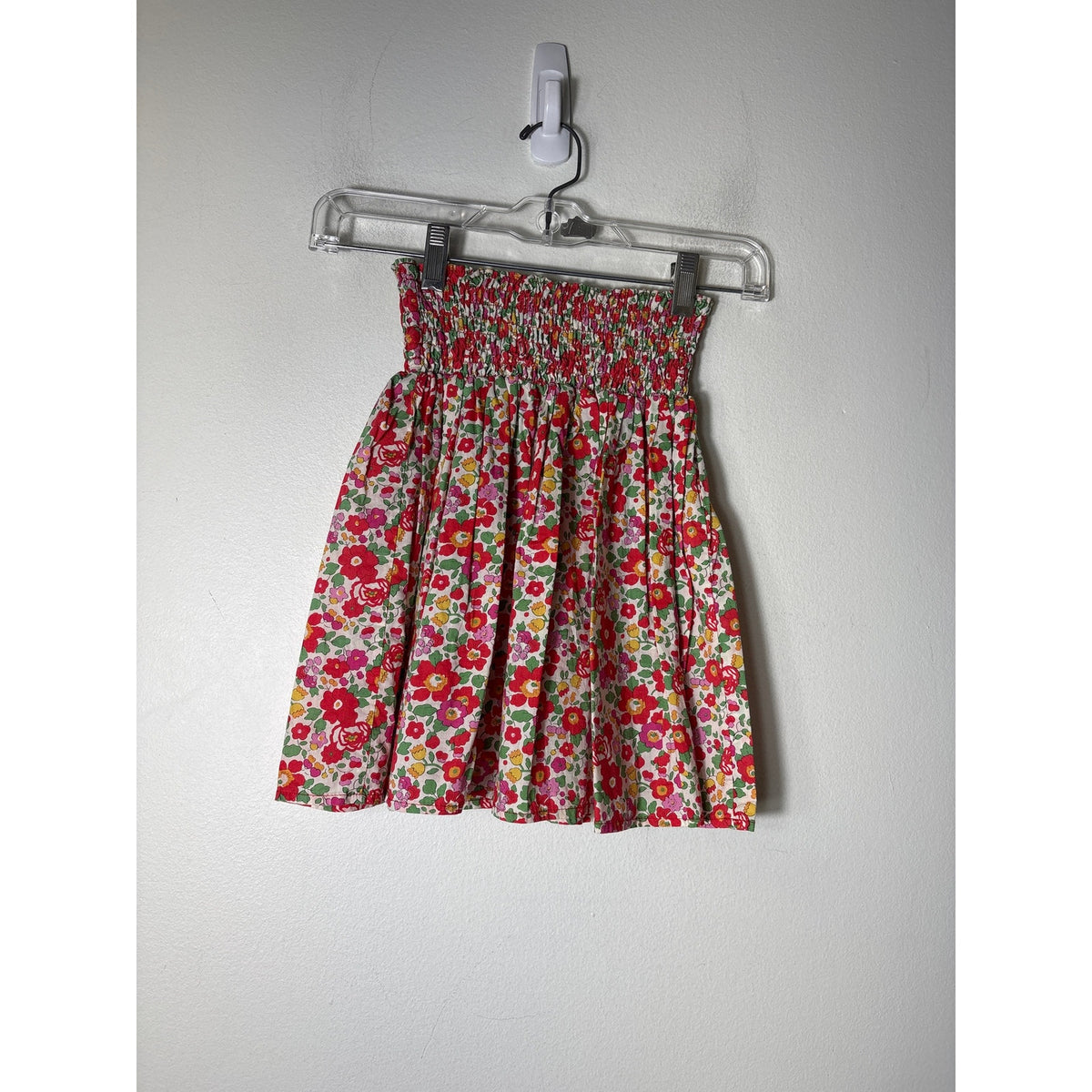 Kids Madamoiselle Hortense Red Floral Elastic Smock Waist Sk fits like a 12Kids