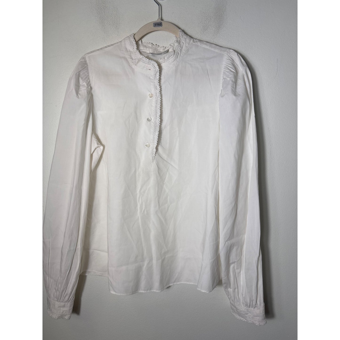 Closed White Cotton Eyelet Lace Trimmed Blouse Sz L